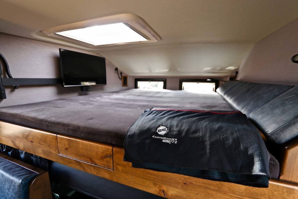 The bed is spacious and on a mezzanine level.