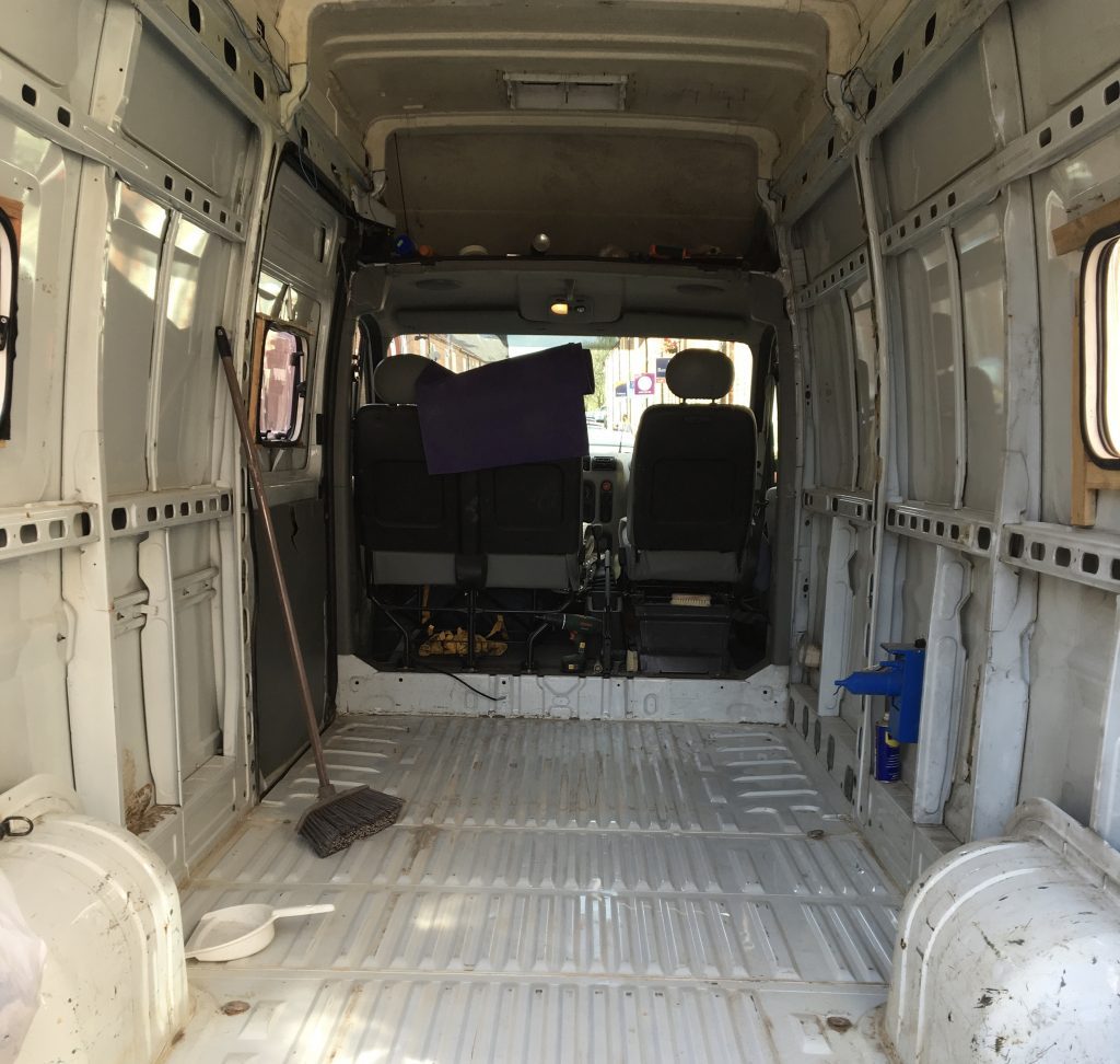 Metal shell, empty van.