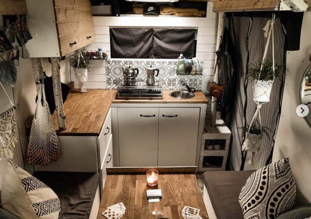 Camper van kitchen.