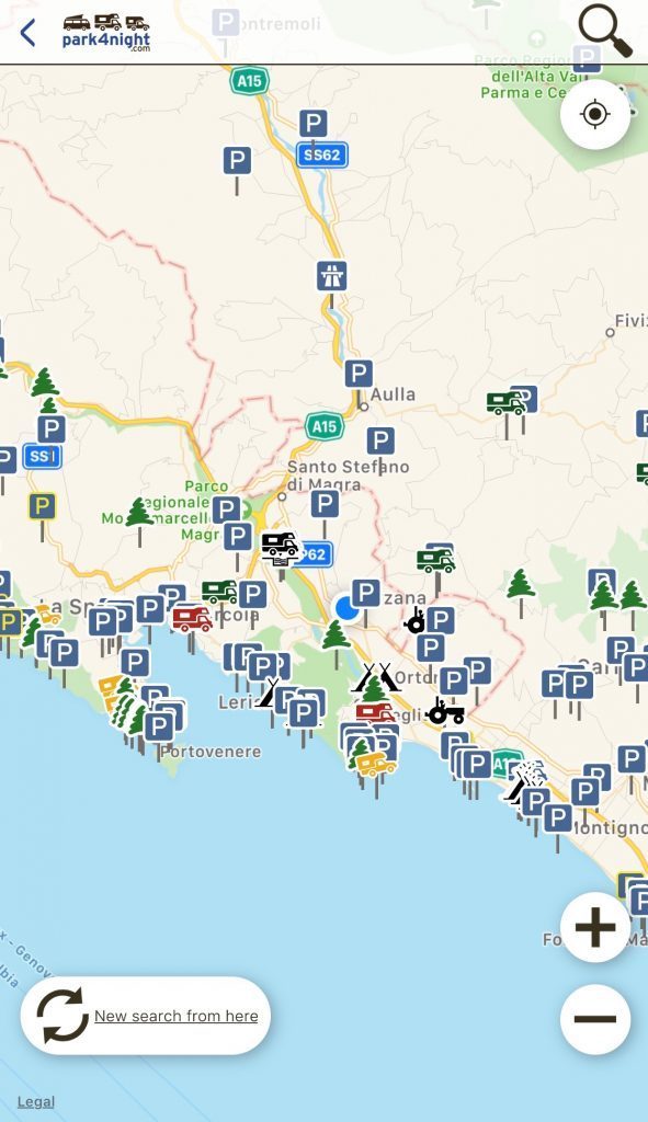 Park4Night Review - A sample of the map screen on the app