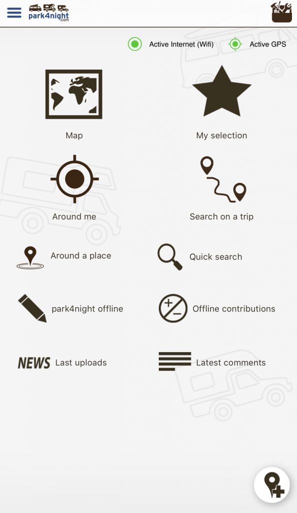 Park4Night Review - load up screen