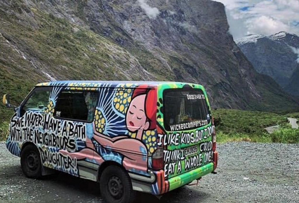 These campers are all brightly decorated on the outside