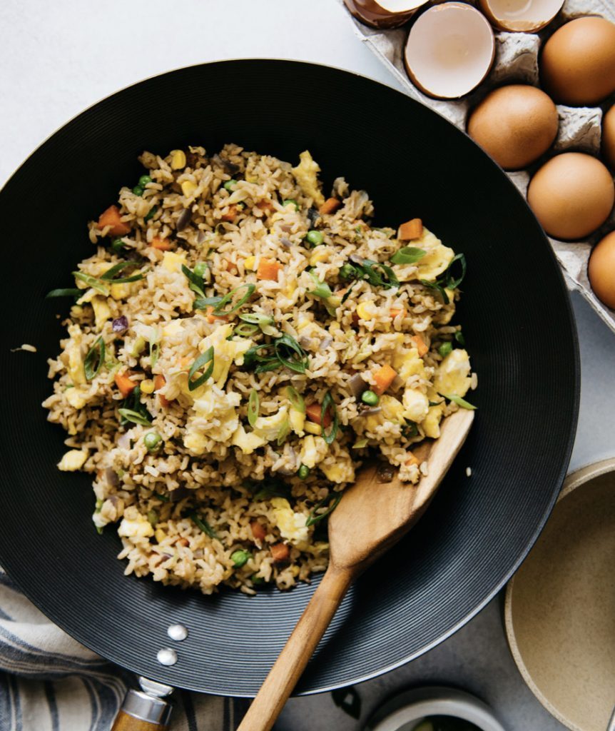 campervan recipes: egg fried rice in wok