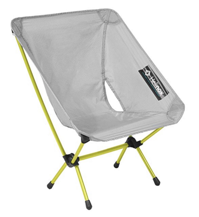 Grey henilox chair with green legs