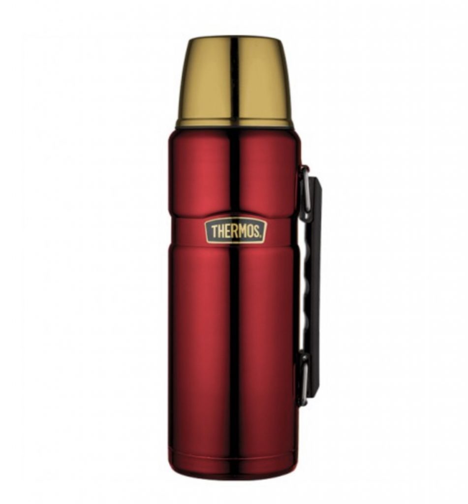 Best camping flasks - red and gold thermos flask