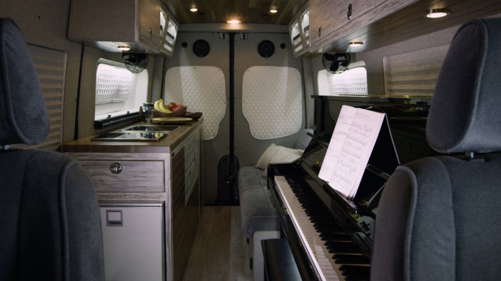 Custom camper with piano inside