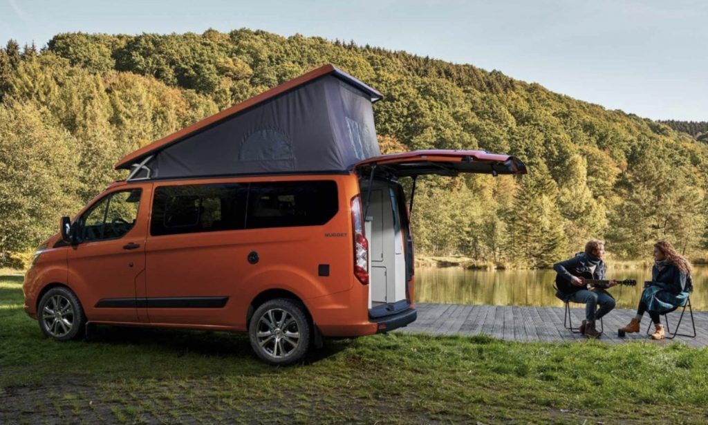 Orange ford nuggets with top popped by lake