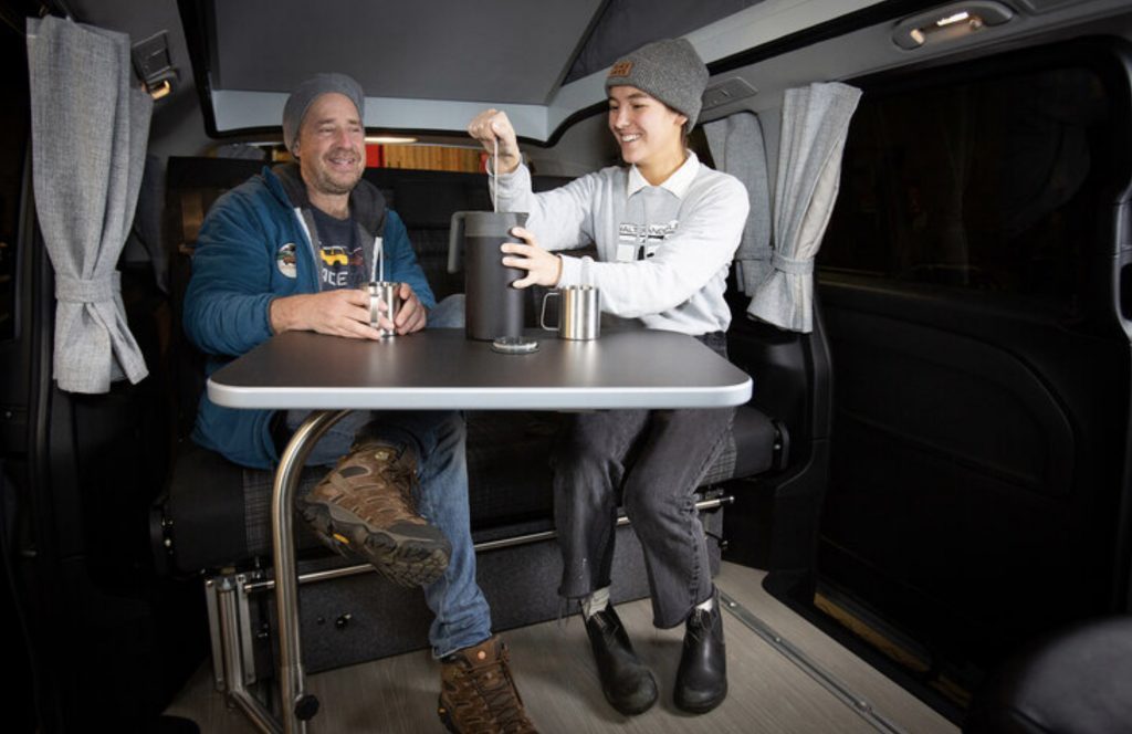 Inside the camper, table up.