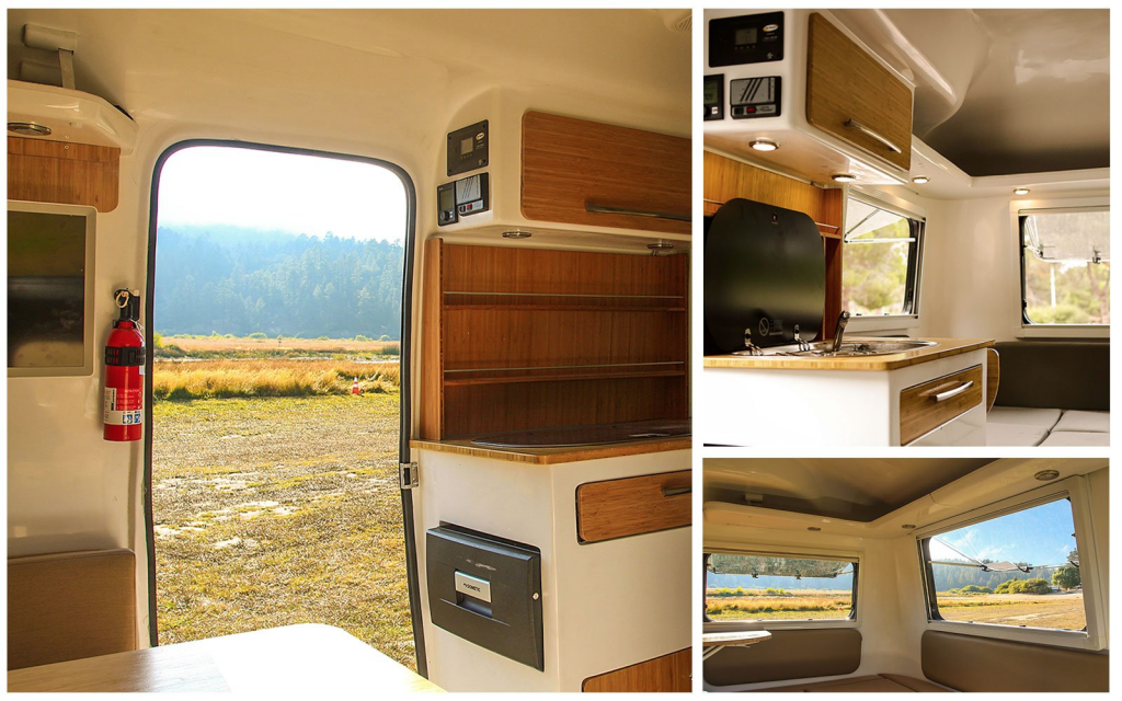 Happier Camper Traveller - montage of kitchen photos showing the interior