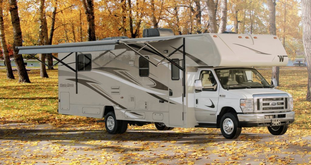 Winnebago Minnie Winnie exterior with awning up
