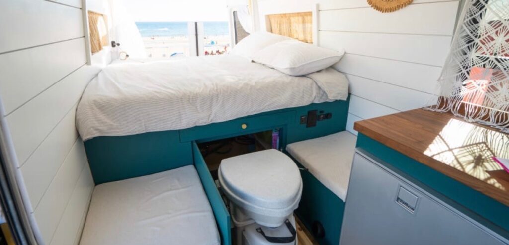 Cassette Toilet stored under the bed
