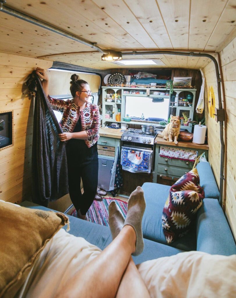 wooden van with vintage kitchen