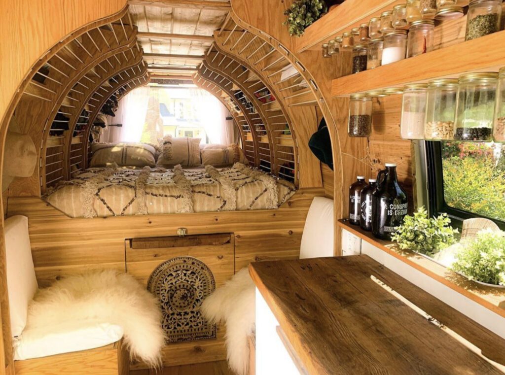 unique van with curved shelving