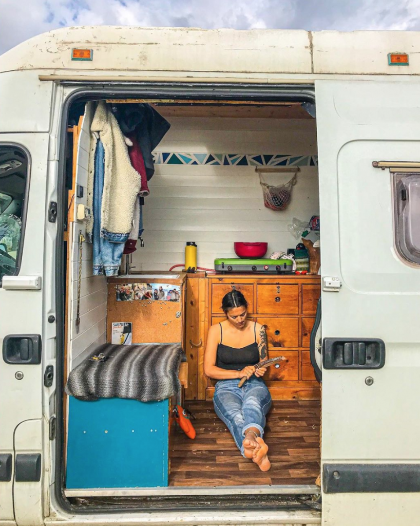 van build mistakes - Drawers. with Rose sat in front of them