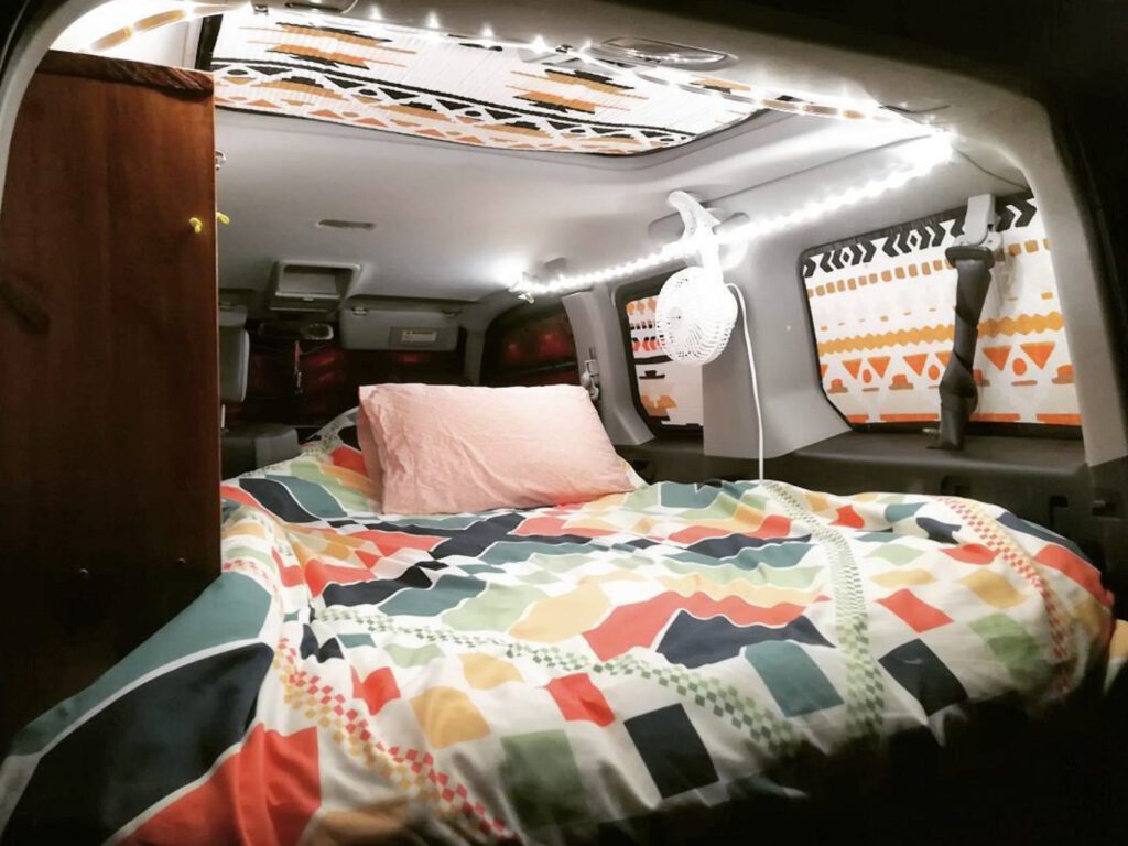 Inside of camper with insulated blinds