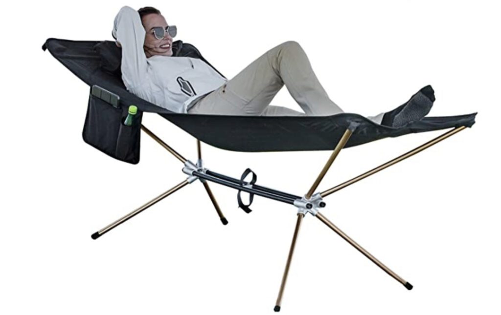 Best hammock with stand - woman resting in black portable hammock