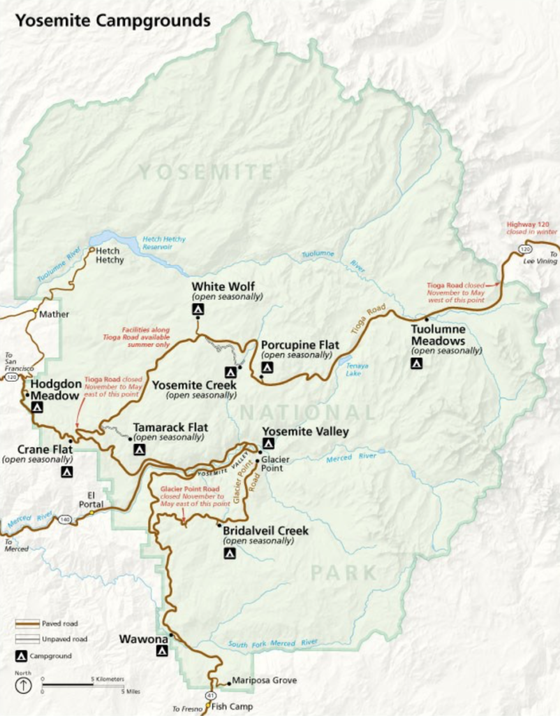 Yosemite camping map