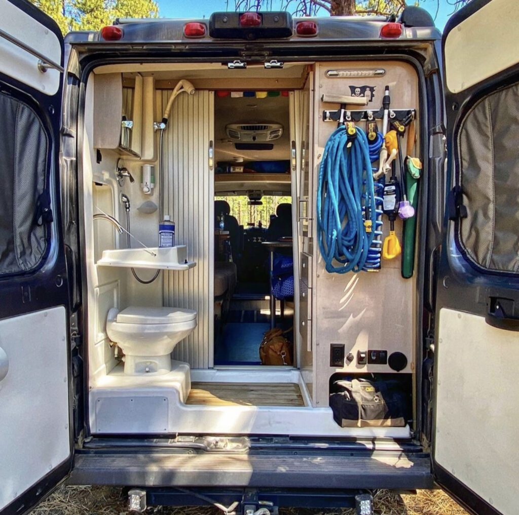 Bathroom at the back of van