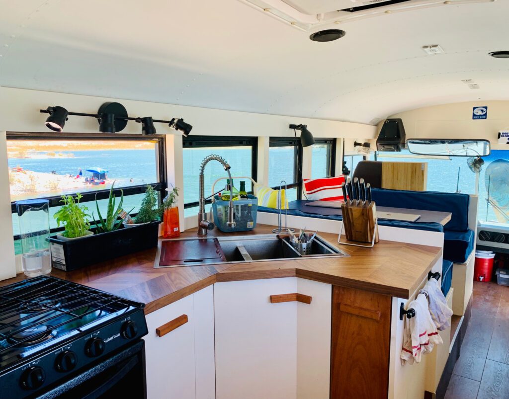 School bus camper - kitchen