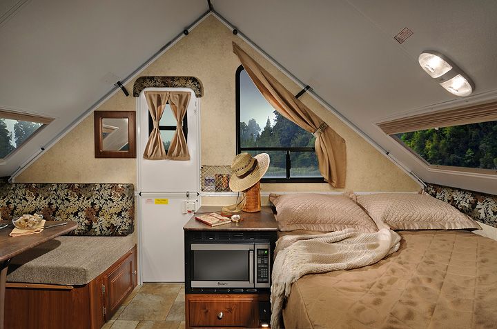 Inside an A frame camper