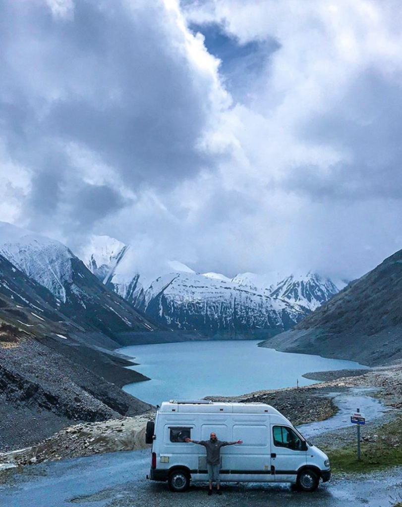 Boondocking in France by the mountains in my van