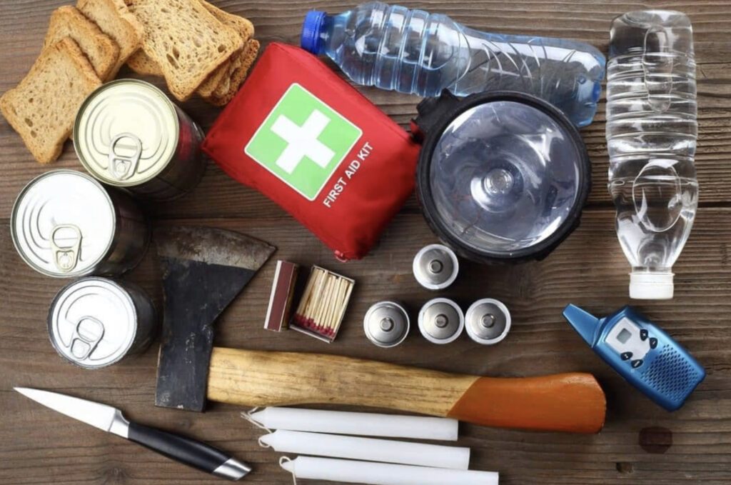 First aid kit sat amongst other survival gear
