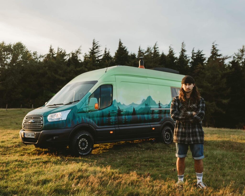 Handcrafted Rustic Campervan with a forest setting paintjob