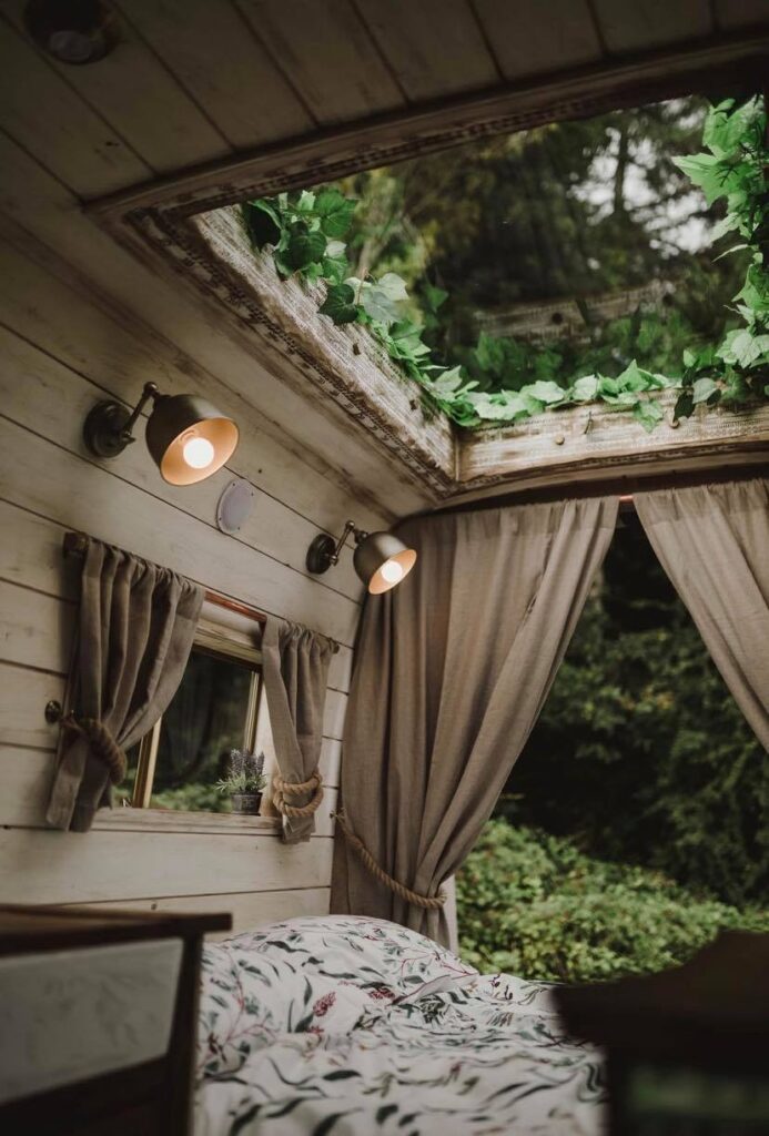 Velux skylight in a Handcrafted Rustic Campervan