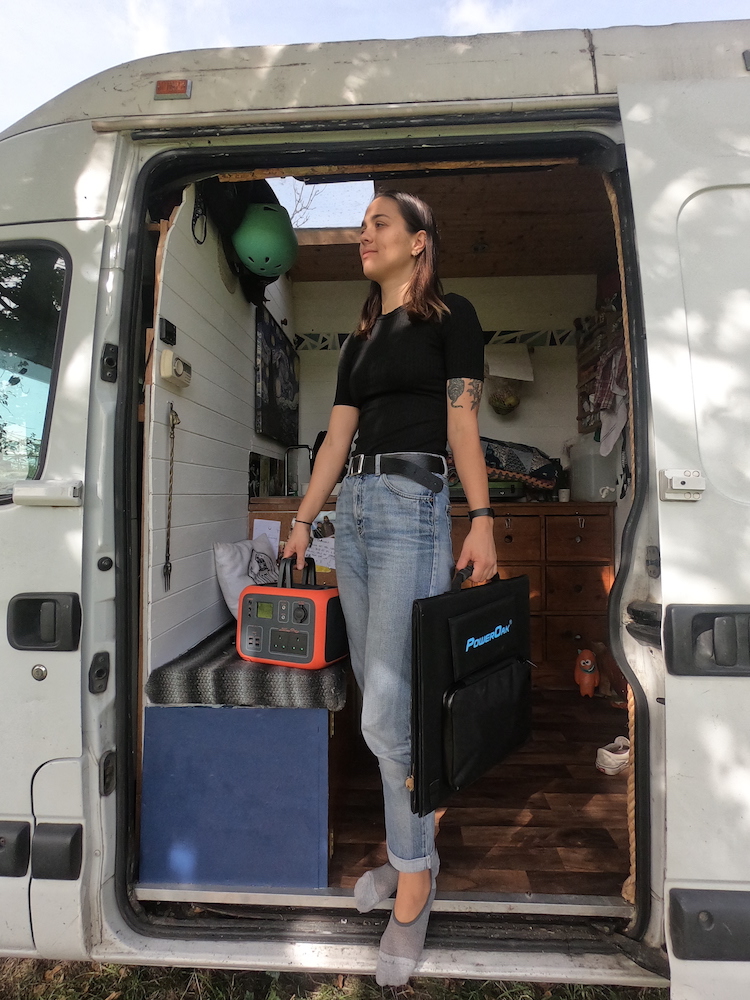 Rose carrying the Poweroak Bluetti AC50