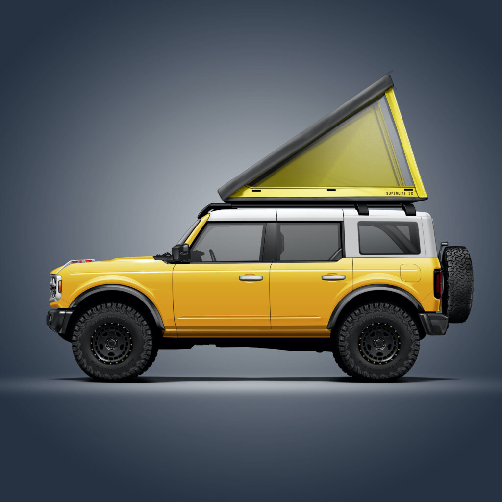 Superlite Lightest Hardshell Rooftop Tent on a jeep
