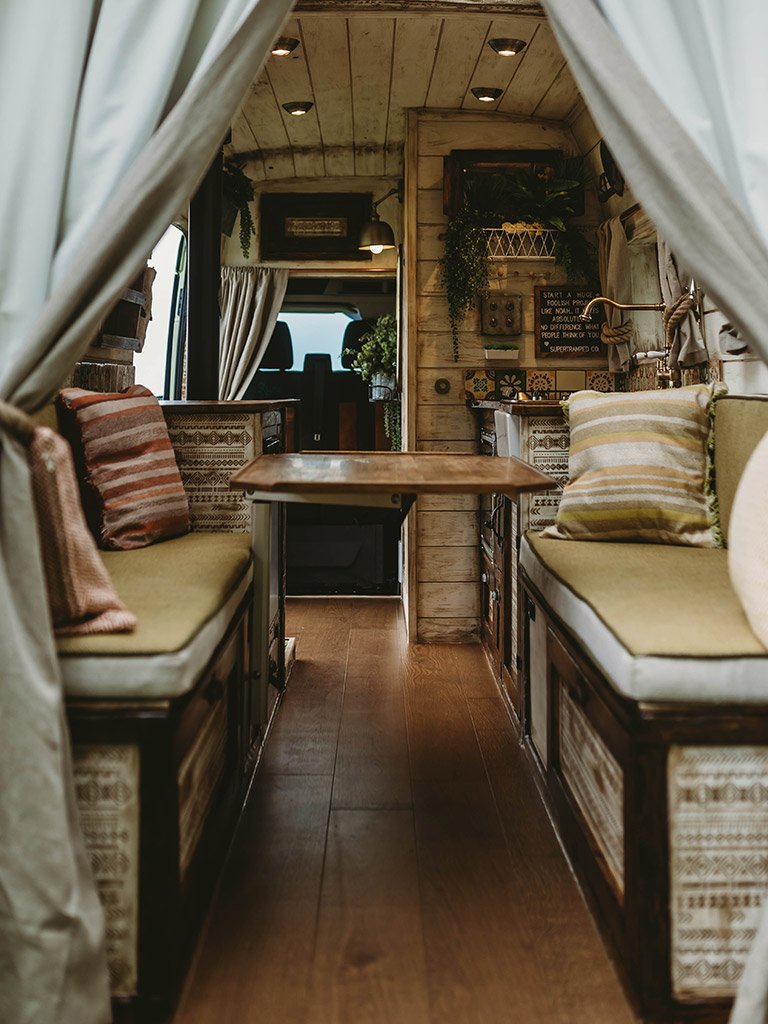 inside this stunning Handcrafted Rustic Campervan.
